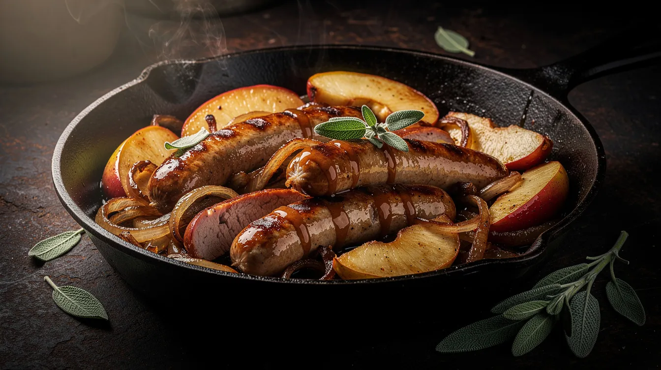One Pan Apple Sage Pork Sausages - Dinner recipe (20 min)