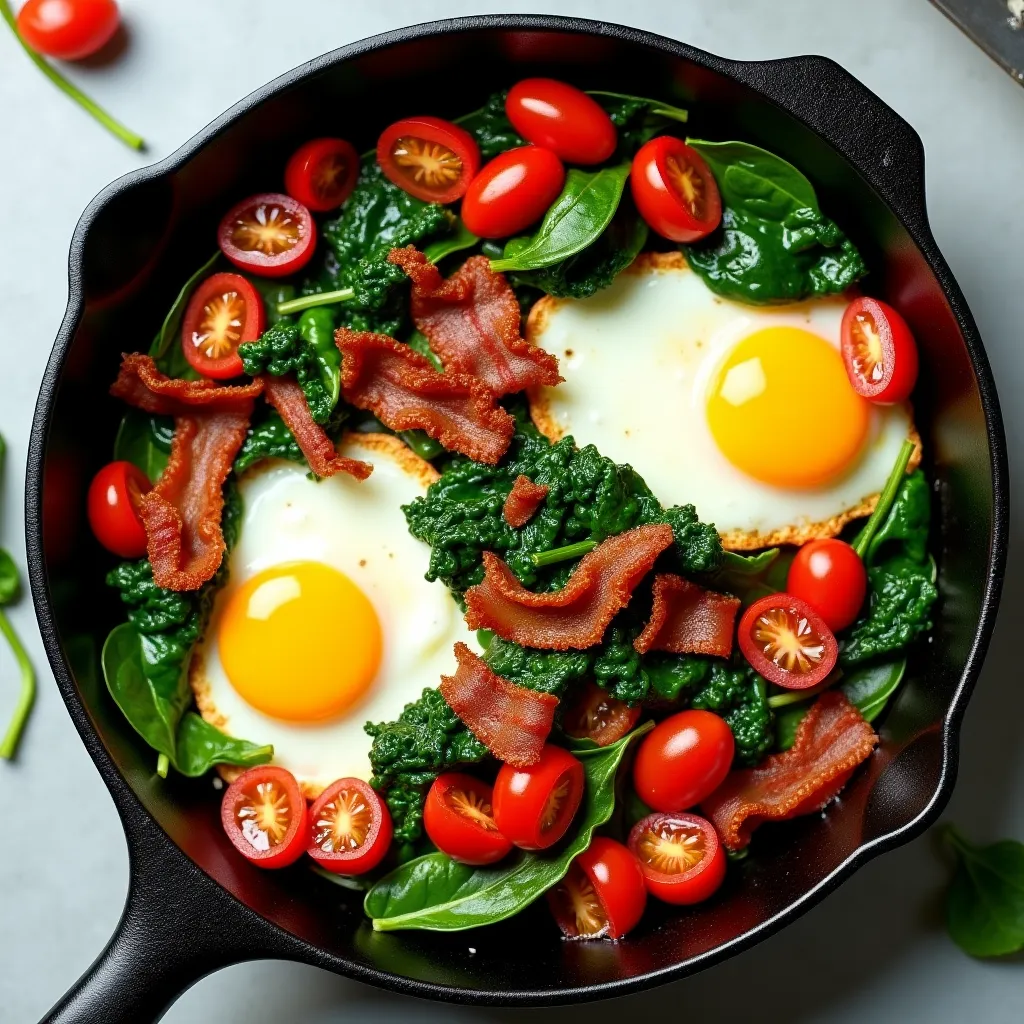 Bacon and Egg Spinach Breakfast Hash - Breakfast recipe, ready in 20 min | One Pan Meals