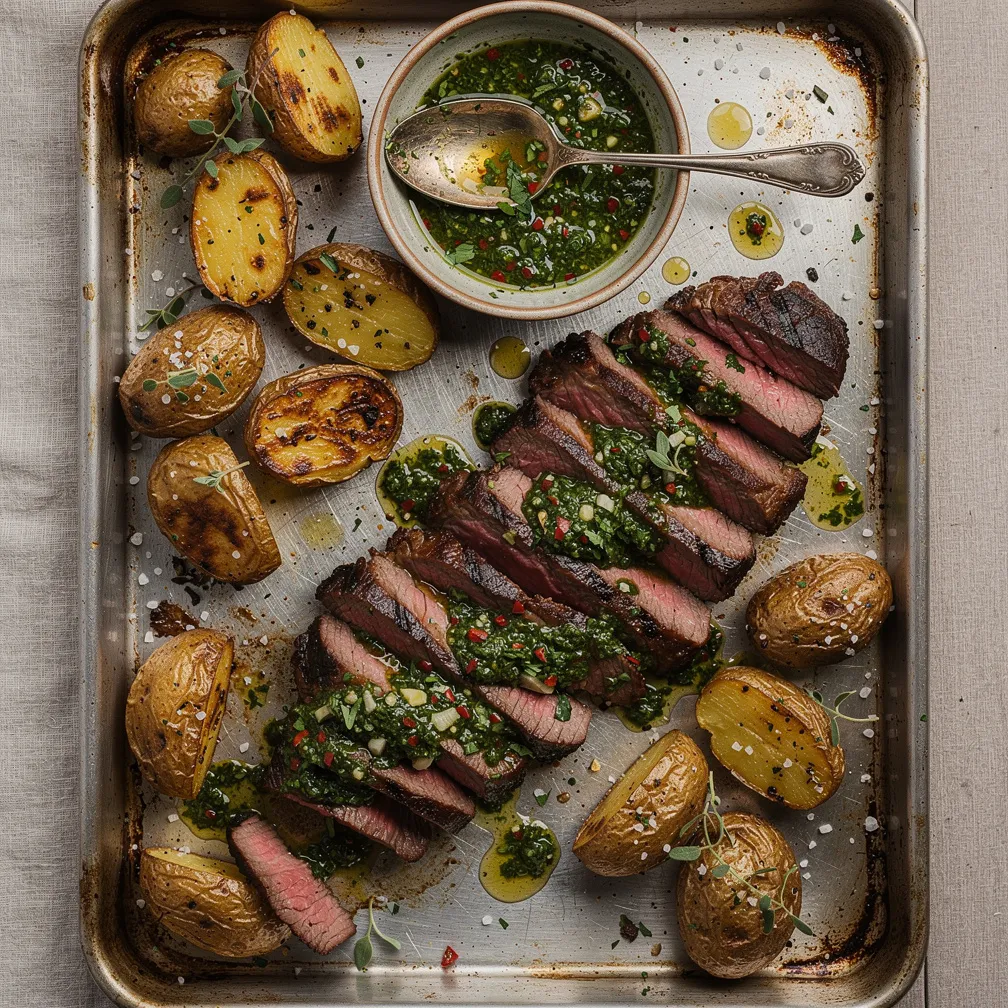 One Pan Chimichurri Steak Sheet Pan - Dinner recipe (25 min)