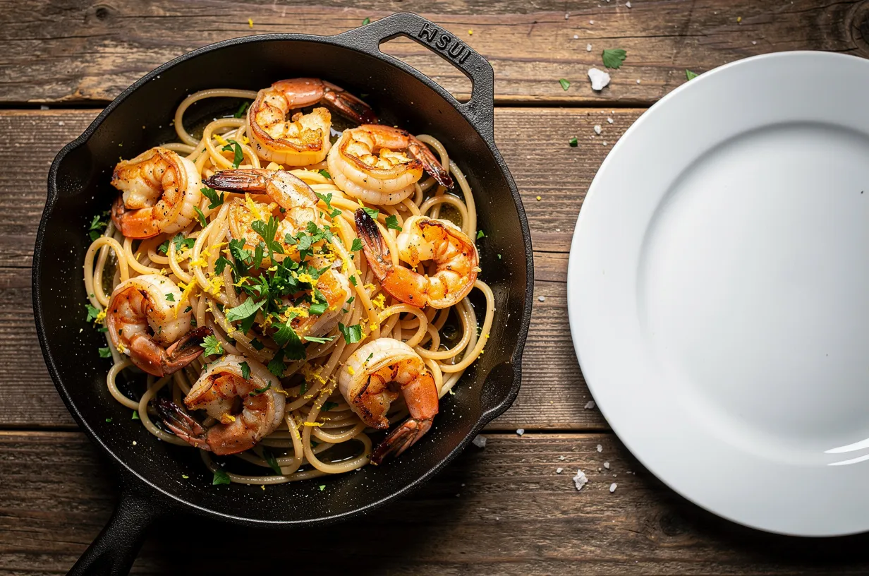 One Pan Garlic Shrimp Pasta in One Pan - Dinner recipe (25 min)