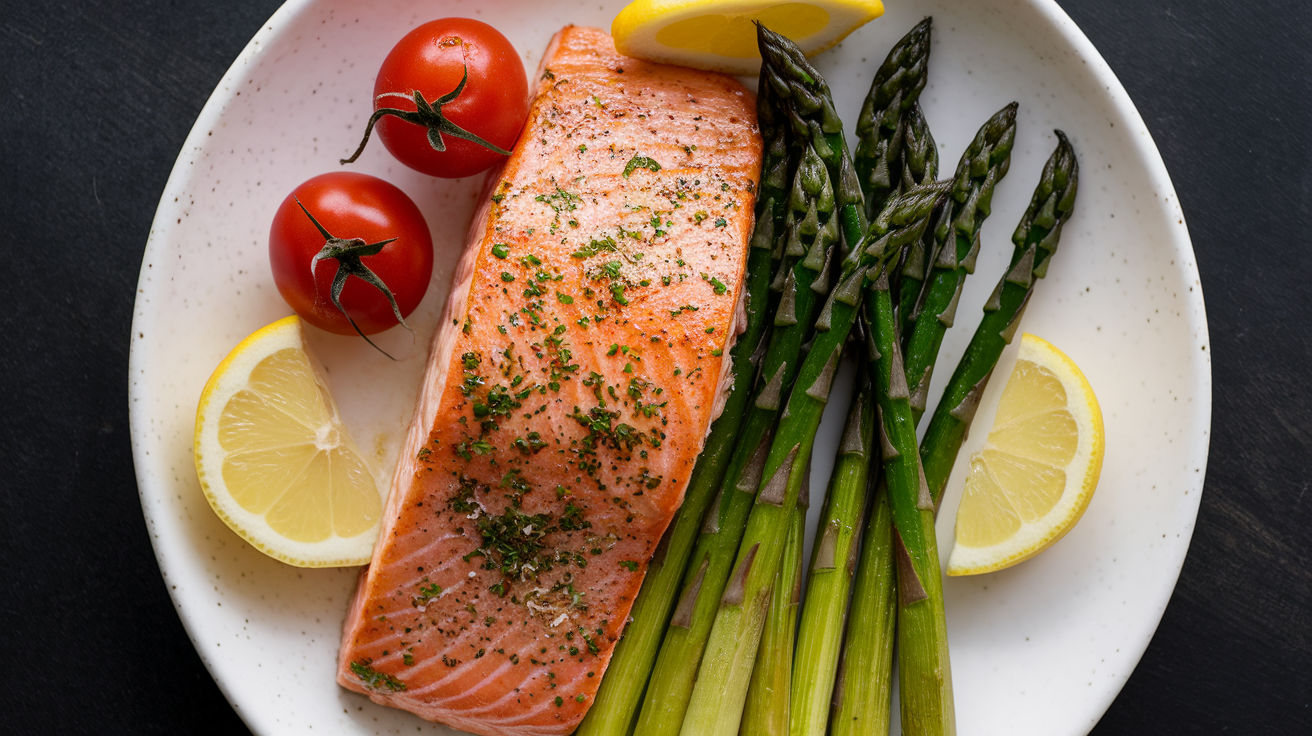 One Pan Lemon Garlic Salmon & Asparagus - Dinner recipe (18 min)