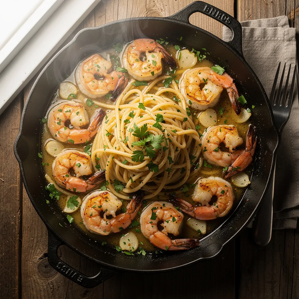 One Pan Garlic Butter Shrimp Scampi - Dinner recipe (15 min)